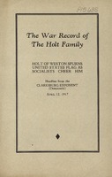 ["<p> Pamphlet.  On cover: Holt of Weston spurns United States flag as socialists cheer him: headline from the <em>Clarksburg Exponent</em> (Democratic), April 12, 1917.</p>"]