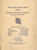 ["<p> Print copies of digital scans of pamphlet.  Includes the Chapter's program schedule for 1918-1919.  \"Officers of Chapter, 1918-19, Regent, Mrs. George C. Baker, Vice Regent, Mrs. H. C. Bowlby, Recording Secretary, Mrs. R. A. Lough, Corresponding Secretary, Miss Clara Hough, Treasurer, Mrs. C.B. Dille, Registrar, Mrs. T. R. Winsheimer, Historian, Mrs. R. H. Edmondson, Chaplain, Miss Lily B. Hagans\".  \"Local board: Mrs. F. B. Trotter, Mrs. A. R. Whitehill, Mrs. S. E. Treat.  Members are urged to bring knitting or other war work to all meetings.\"</p>"]