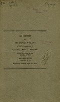 ["<p> Pamphlet. Address about the history of the Baltimore and Ohio Railroad, specifically its role in West Virginia, and its hopes of a continued mutually beneficial relationship.<br /> <br />  </p>"]