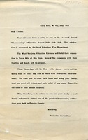 ["<p> Leaflet.  A letter from the Invitation Committee to attend the second Annual \"Homecoming\" celebration, August 14th-16th, 1930, held in conjunction with the West Virginia Volunteer Firemen convention held in Terra Alta, W. Va.</p>"]