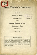 ["<p> Pamphlet. Address given in Pittsburgh, Pennsylvania, by former Senator, S.F. Reed on January 17, 1908, about West Virginia history and prominent citizens.<br /> <br />  </p>"]