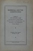 ["<p> Pamphlet. Address delivered before the Mercer County Bar Association at the Twenty-Sixth Annual Meeting on Chief Justice John Marshall's contributions to the creation of a constitutional government amidst an atmosphere of animosity between Federalists and Anti-Federalists.</p>"]