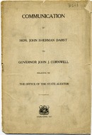 ["<p> Pamphlet. A communication urging the Governor to appoint Harrison B. Smith and W.A. MacCorkle, among others, to investigate the State Auditor's Office. Also explains the various departments of the Auditor's Office, including the: Accounting Department, Corporation Department, Sheriff's Department, Claim Department, Warrant Department, Land Department, and Insurance Department. Lists Auditor's Office appropriations and disbursements for 1909-1917.<br /> <br />  </p>"]
