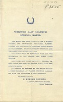 ["<p> Pamphlet.  Includes \"Quantitive analysis of the Webster Salt Sulphur Springs Water.\"</p>"]