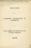 ["<p> Pamphlet.  \"The Law Faculty of the State Universtiy is the legally Constituted Commission for examining all candidates for admission to practice law\".  \"For any further information address Okey Johnson, President of the Committee, West Va. University, Morgantown, W. Va.\"</p>"]